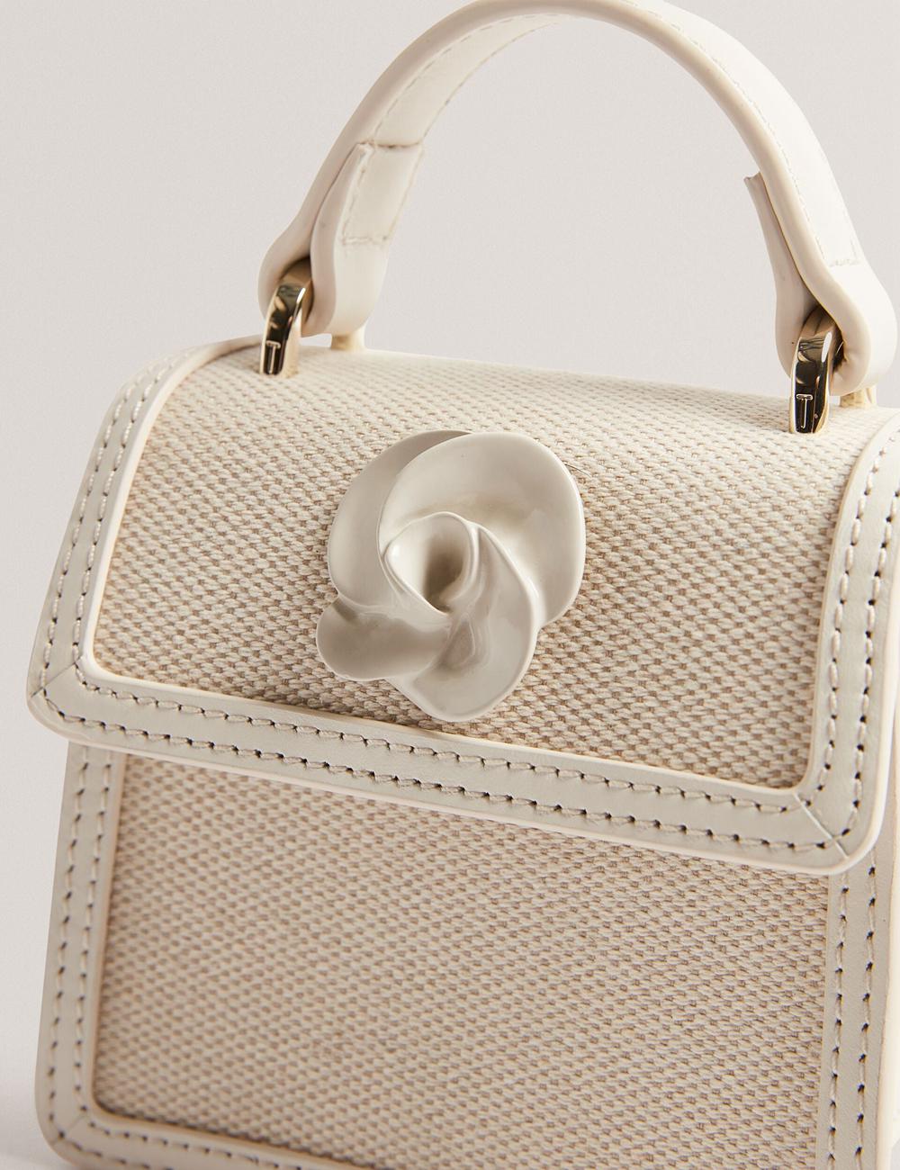 Ecru Ted Baker AUDOU - Rose Detail Canvas Mini Top Handle Women Crossbody Bags | Ireland  2035-XIPHJ