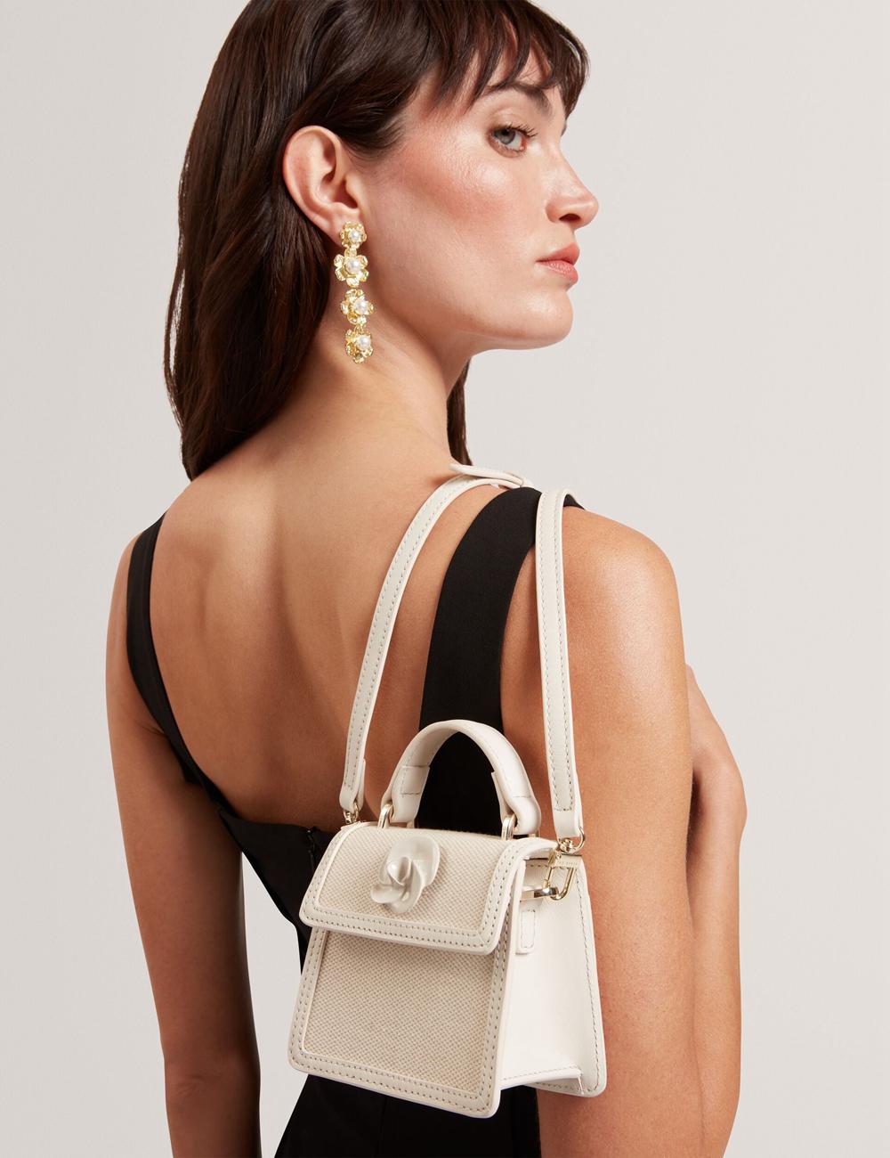 Ecru Ted Baker AUDOU - Rose Detail Canvas Mini Top Handle Women Crossbody Bags | Ireland  2035-XIPHJ