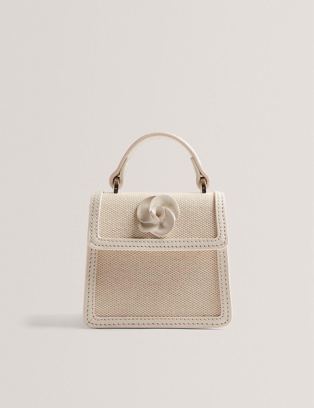 Ecru Ted Baker AUDOU - Rose Detail Canvas Mini Top Handle Women Crossbody Bags | Ireland  2035-XIPHJ