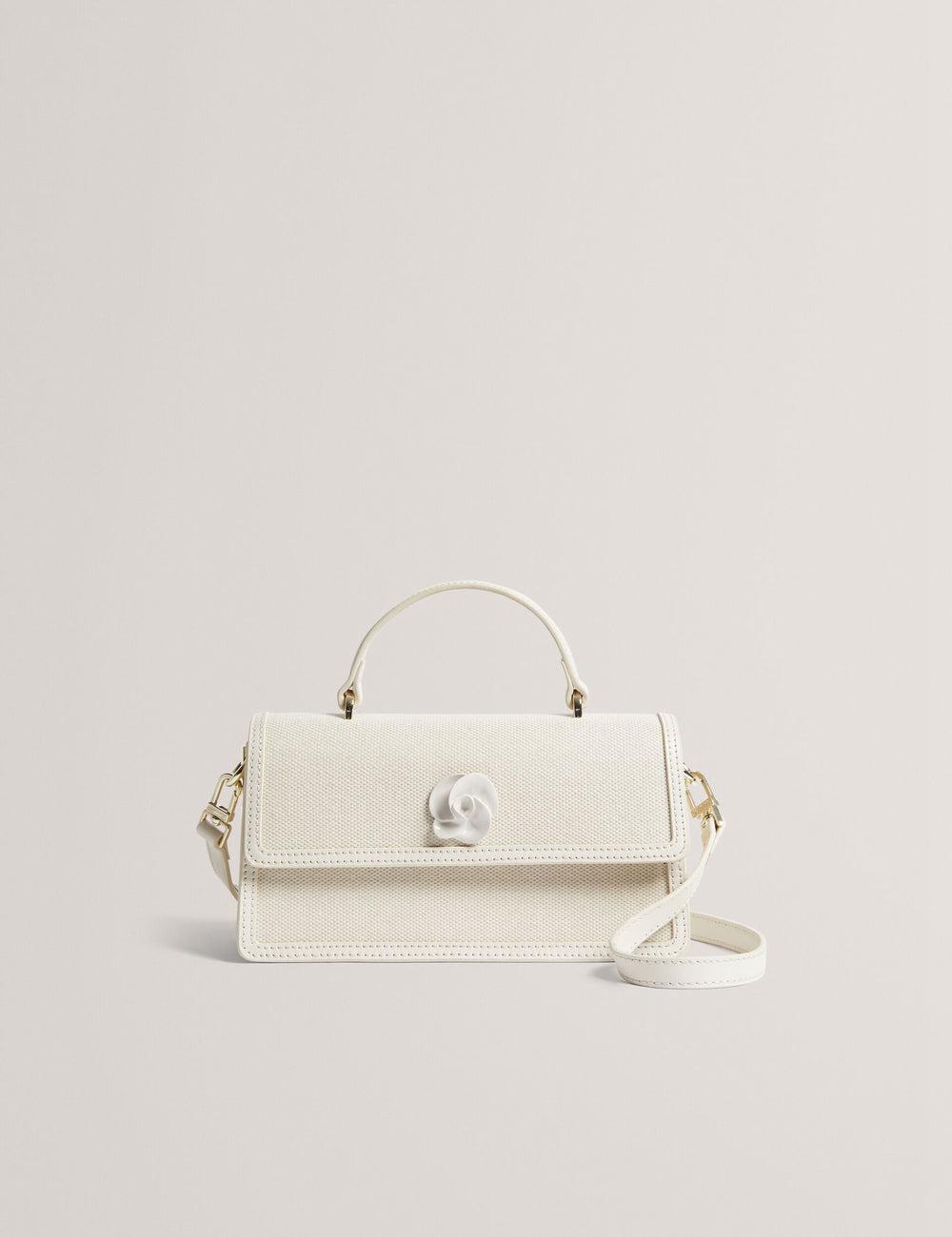 Ecru Ted Baker AUDRIS - Rose Detail Canvas Top Handleuette Women Crossbody Bags | Ireland  4631-ZDVRP