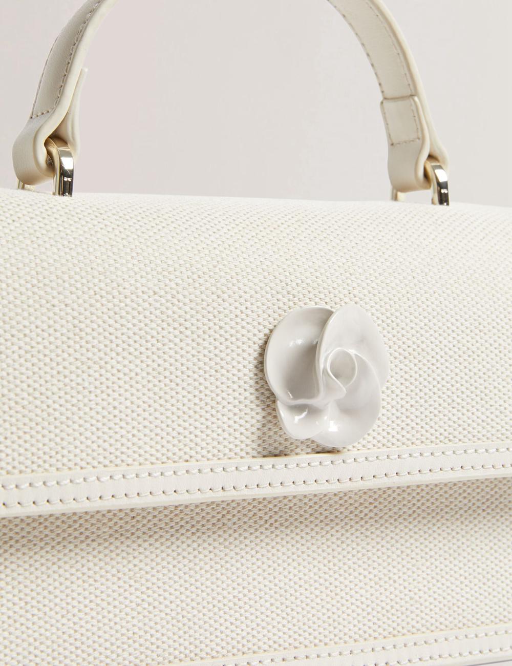 Ecru Ted Baker AUDRIS - Rose Detail Canvas Top Handleuette Women Crossbody Bags | Ireland  4631-ZDVRP