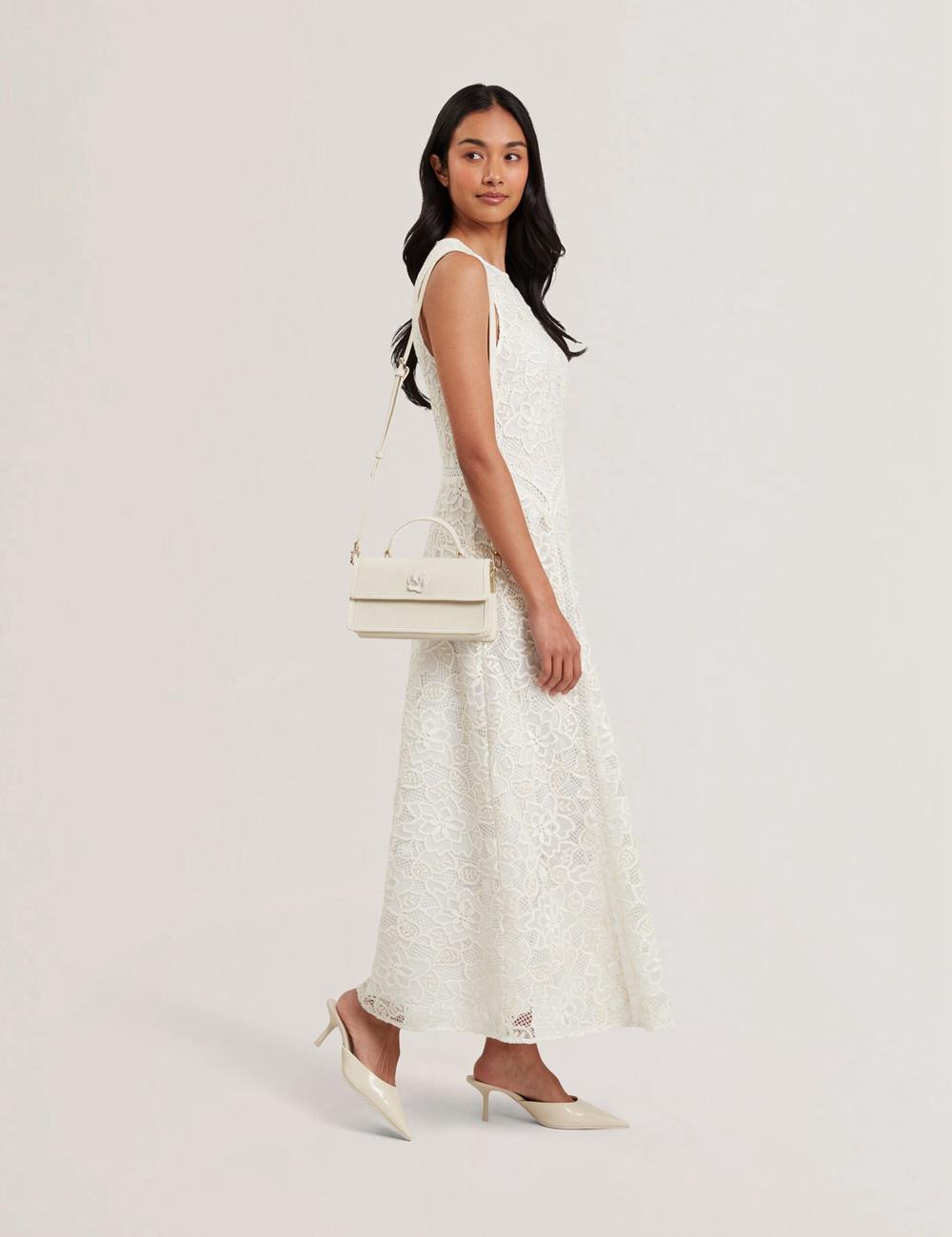 Ecru Ted Baker AUDRIS - Rose Detail Canvas Top Handleuette Women Crossbody Bags | Ireland  4631-ZDVRP