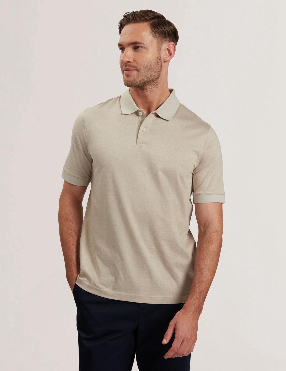 Ecru Ted Baker AUGUSO - Textured Jacquard Cotton Men Polos Shirts | Ireland  7135-SRUBZ