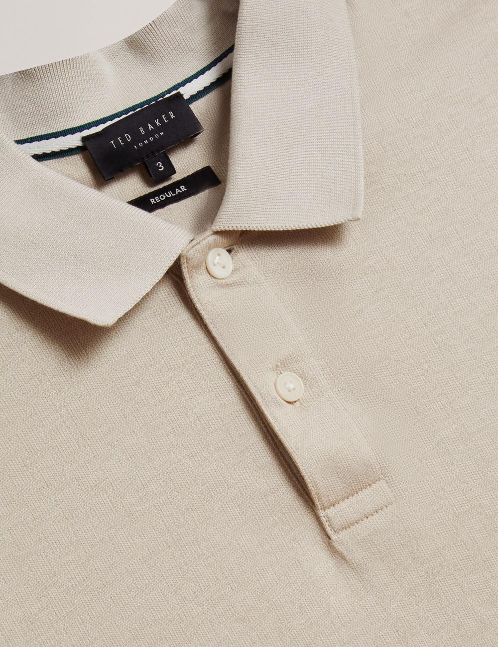 Ecru Ted Baker AUGUSO - Textured Jacquard Cotton Men Polos Shirts | Ireland  7135-SRUBZ