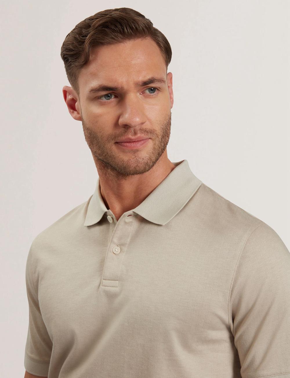 Ecru Ted Baker AUGUSO - Textured Jacquard Cotton Men Polos Shirts | Ireland  7135-SRUBZ