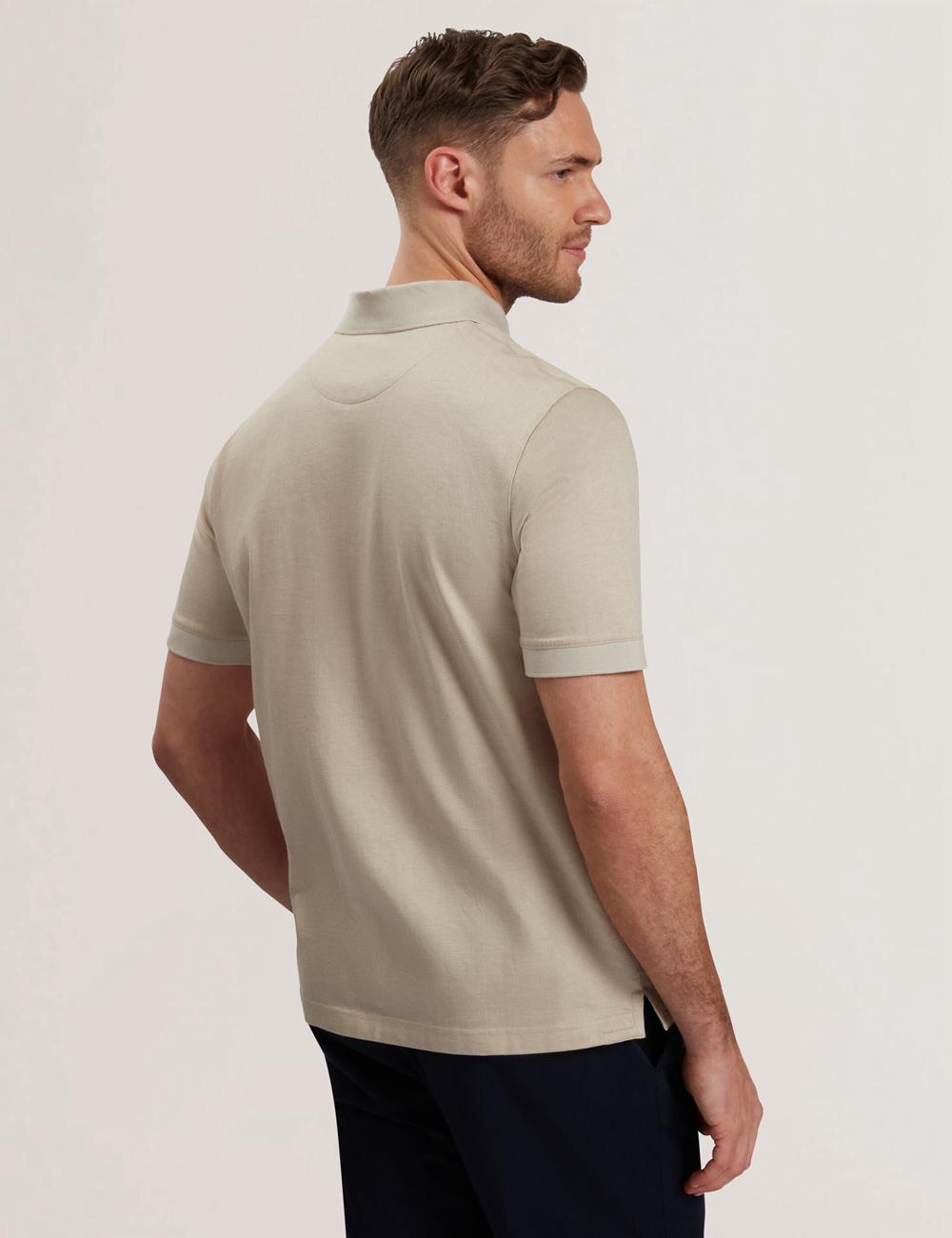 Ecru Ted Baker AUGUSO - Textured Jacquard Cotton Men Polos Shirts | Ireland  7135-SRUBZ