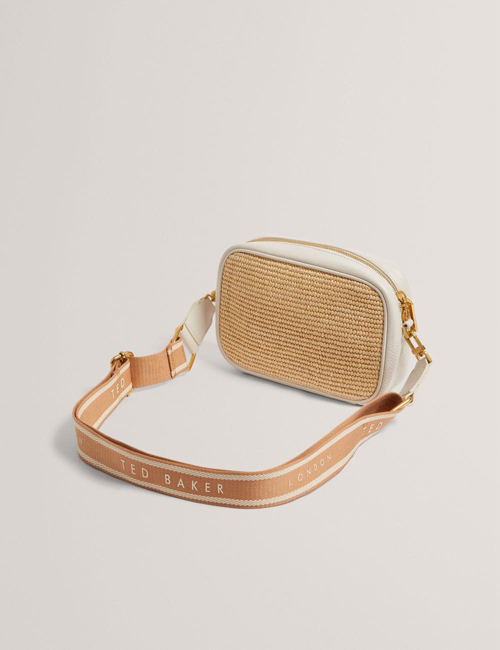 Ecru Ted Baker BARDAS - Faux Raffia Leather Trim Webbing Camera Women Camera Bag | Ireland  5093-UOLYJ
