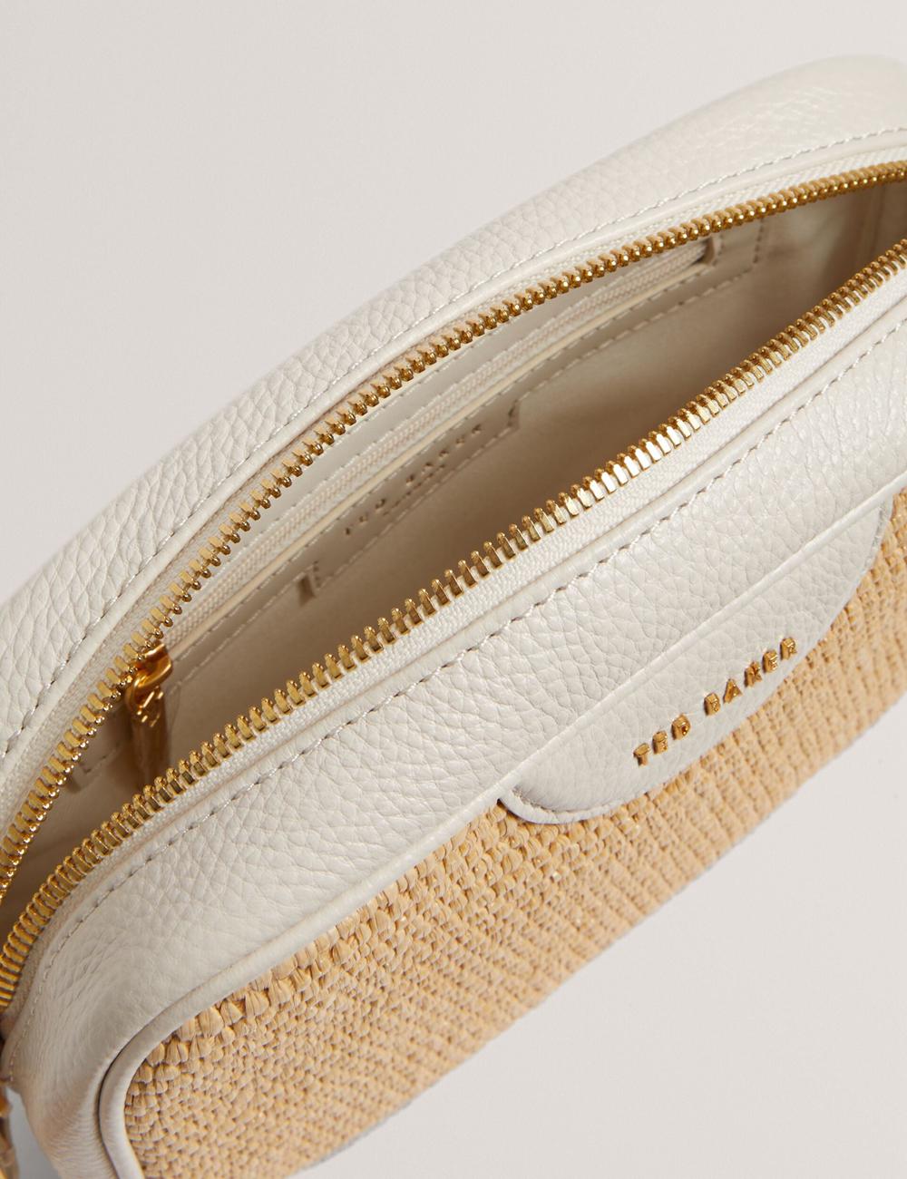 Ecru Ted Baker BARDAS - Faux Raffia Leather Trim Webbing Camera Women Camera Bag | Ireland  5093-UOLYJ