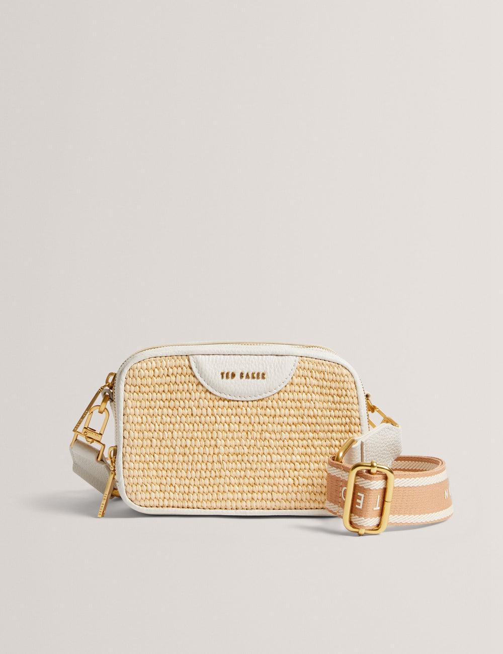 Ecru Ted Baker BARIA - Faux Raffia Leather Trim Mini Camera Women Camera Bag | Ireland  7031-VJURY