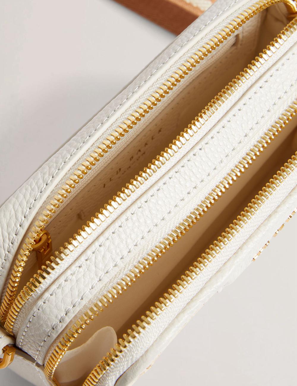 Ecru Ted Baker BARIA - Faux Raffia Leather Trim Mini Camera Women Camera Bag | Ireland  7031-VJURY