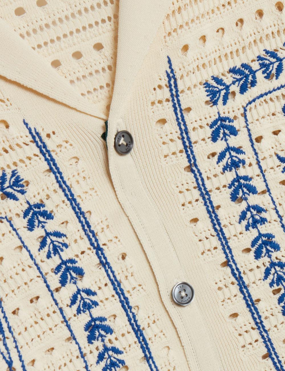 Ecru Ted Baker BARRI - Short Sleeve Crochet Embroidered Men Casual Shirts | Ireland  9167-LDHRP