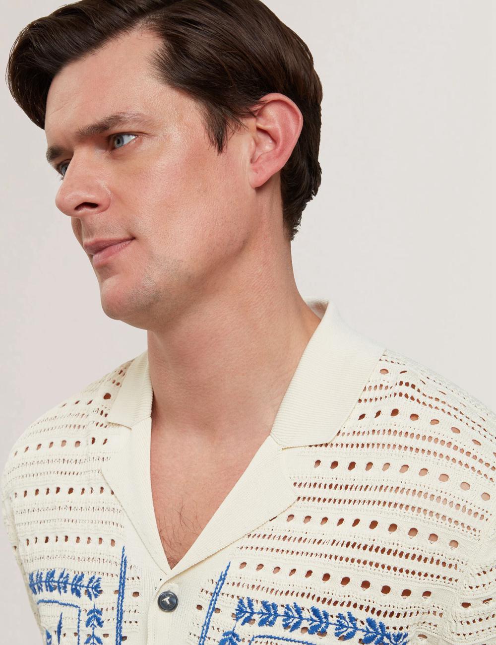 Ecru Ted Baker BARRI - Short Sleeve Crochet Embroidered Men Casual Shirts | Ireland  9167-LDHRP