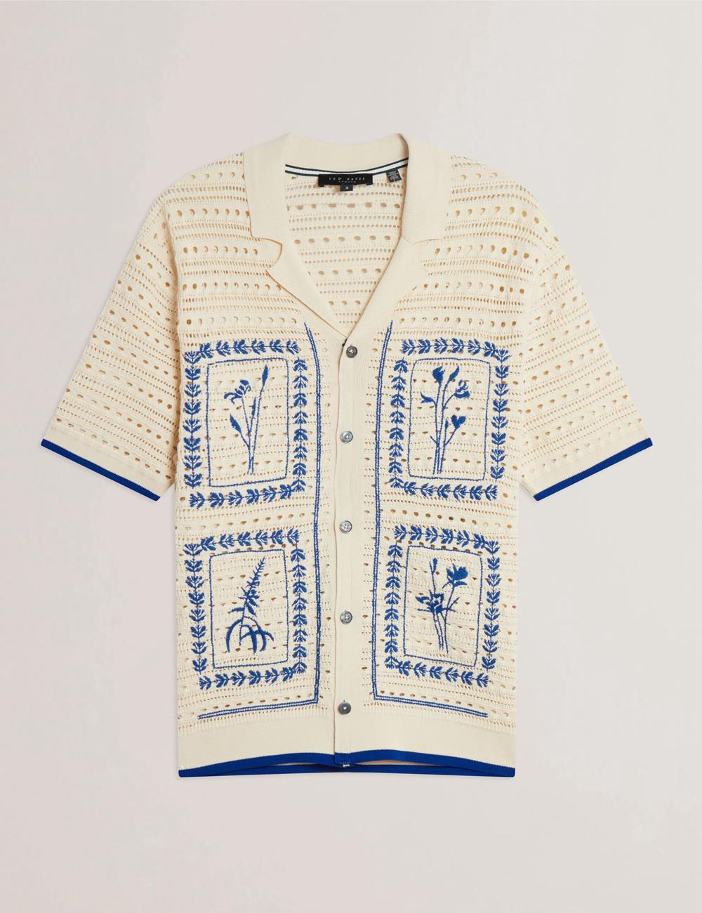 Ecru Ted Baker BARRI - Short Sleeve Crochet Embroidered Men Casual Shirts | Ireland  9167-LDHRP