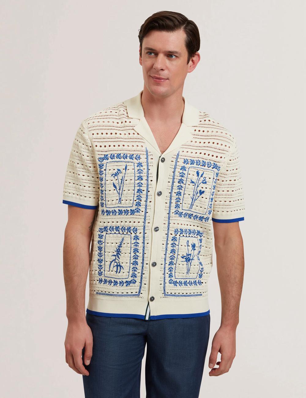 Ecru Ted Baker BARRI - Short Sleeve Crochet Embroidered Men Casual Shirts | Ireland  9167-LDHRP