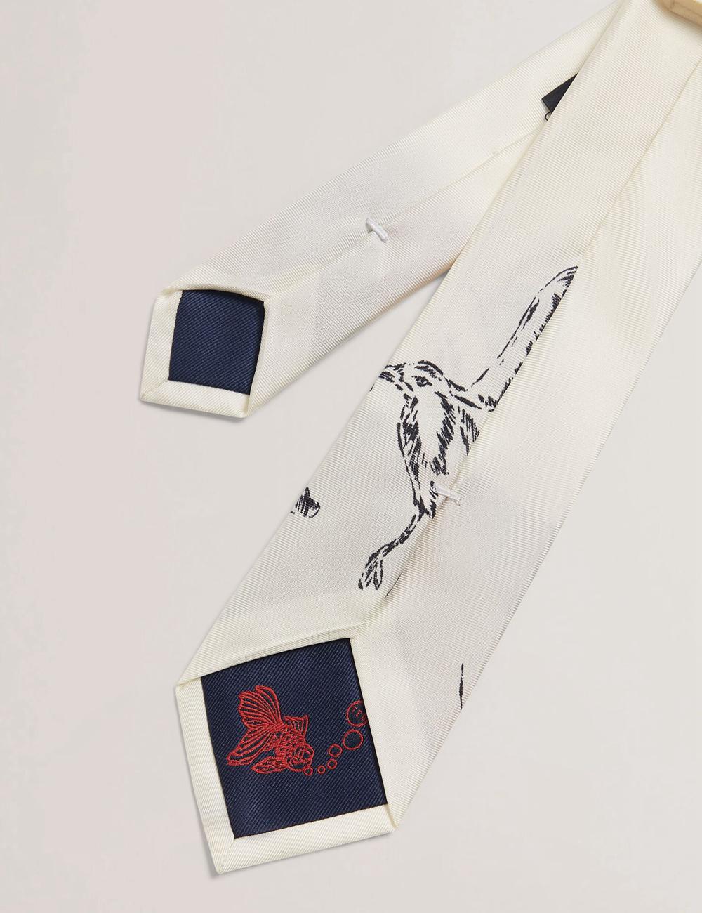 Ecru Ted Baker BENHALL - Seagull Graphic Silk Men Ties | Ireland  2958-SQDVH