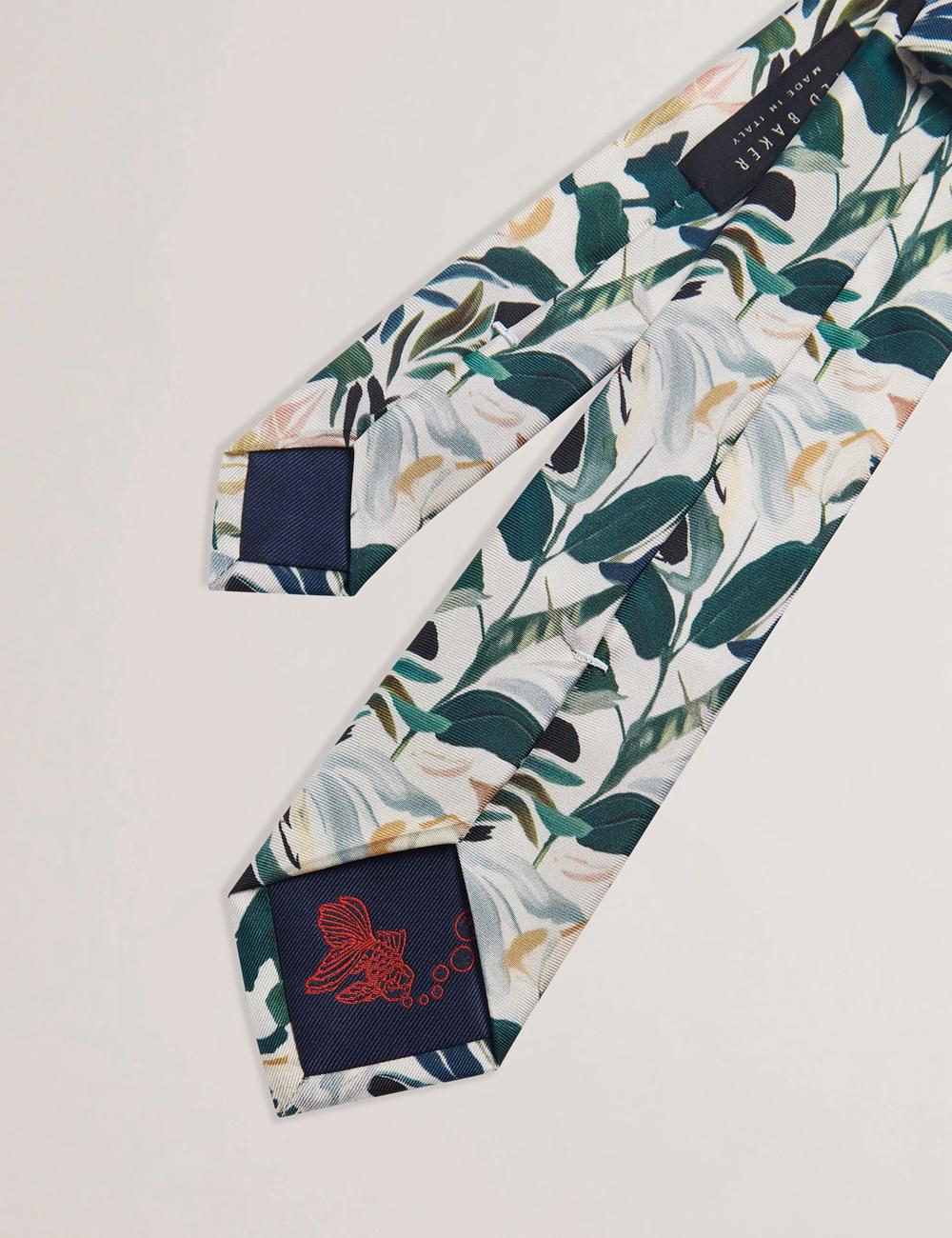 Ecru Ted Baker BOYTONN - Painted Floral Print Silk Men Ties | Ireland  4981-ZKVHG