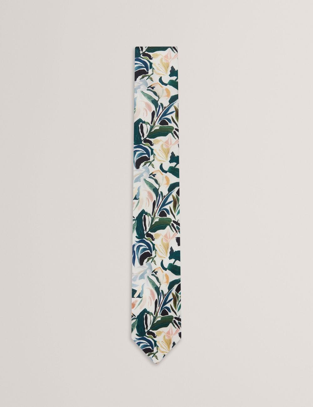Ecru Ted Baker BOYTONN - Painted Floral Print Silk Men Ties | Ireland  4981-ZKVHG