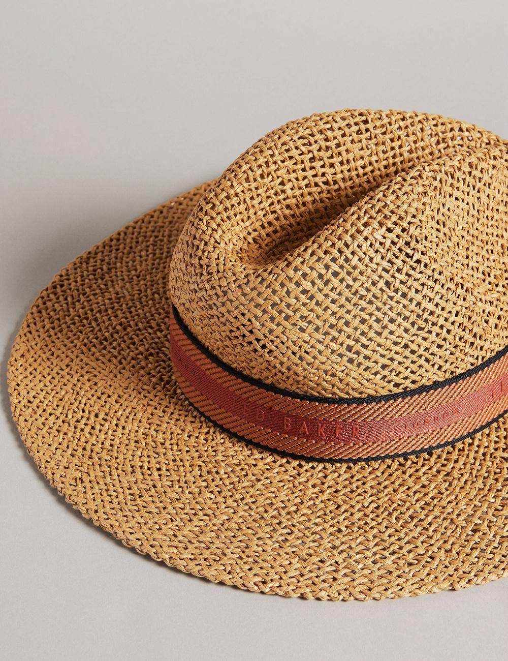 Ecru Ted Baker CLAIRIE - Straw Webbing Trim Women Fedora Hats | Ireland  1027-JMKPT