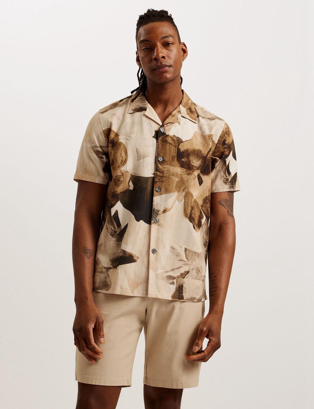 Ecru Ted Baker HENRIS - Short Sleeve Relaxed Floral Print Men Casual Shirts | Ireland  4563-ZHSKR