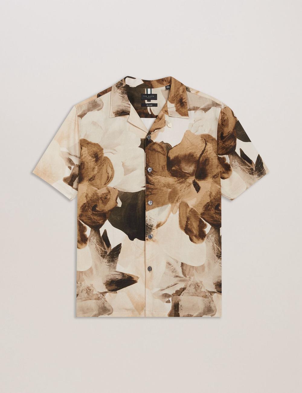 Ecru Ted Baker HENRIS - Short Sleeve Relaxed Floral Print Men Casual Shirts | Ireland  4563-ZHSKR