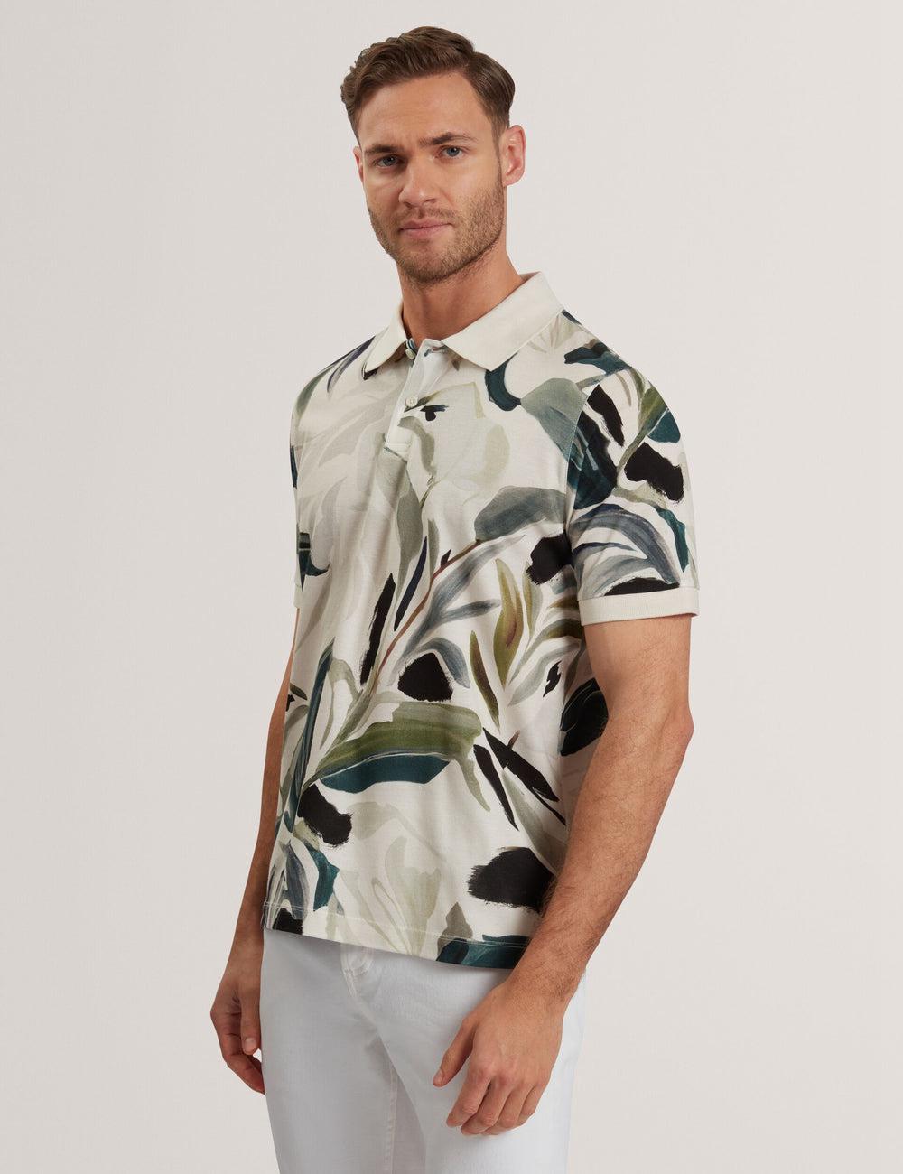 Ecru Ted Baker KIVEM - Short Sleeve Cotton Floral Print Men Polos Shirts | Ireland  6853-RLZAJ