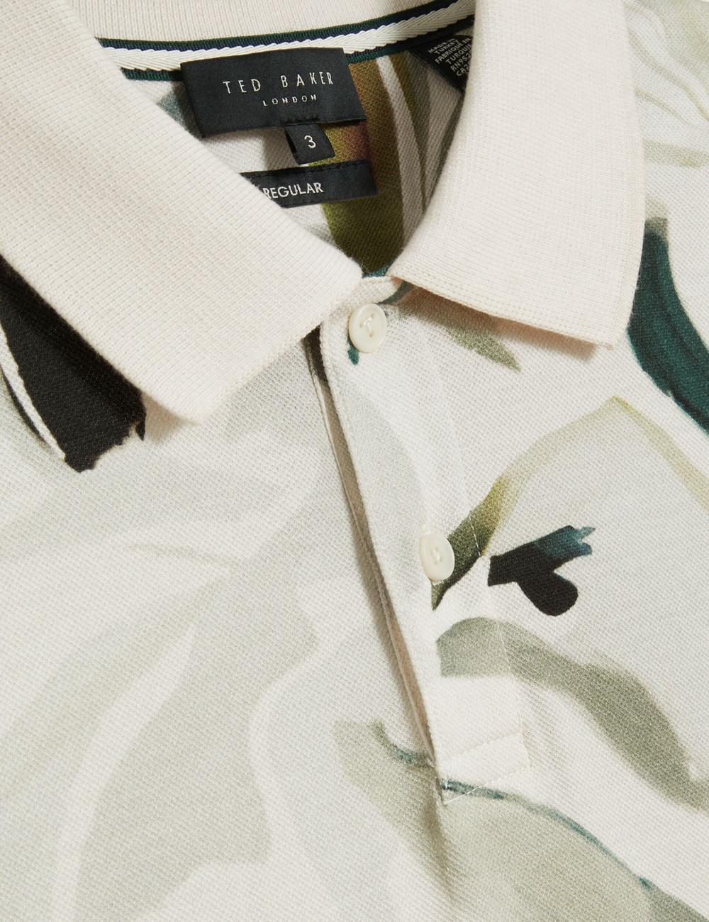 Ecru Ted Baker KIVEM - Short Sleeve Cotton Floral Print Men Polos Shirts | Ireland  6853-RLZAJ