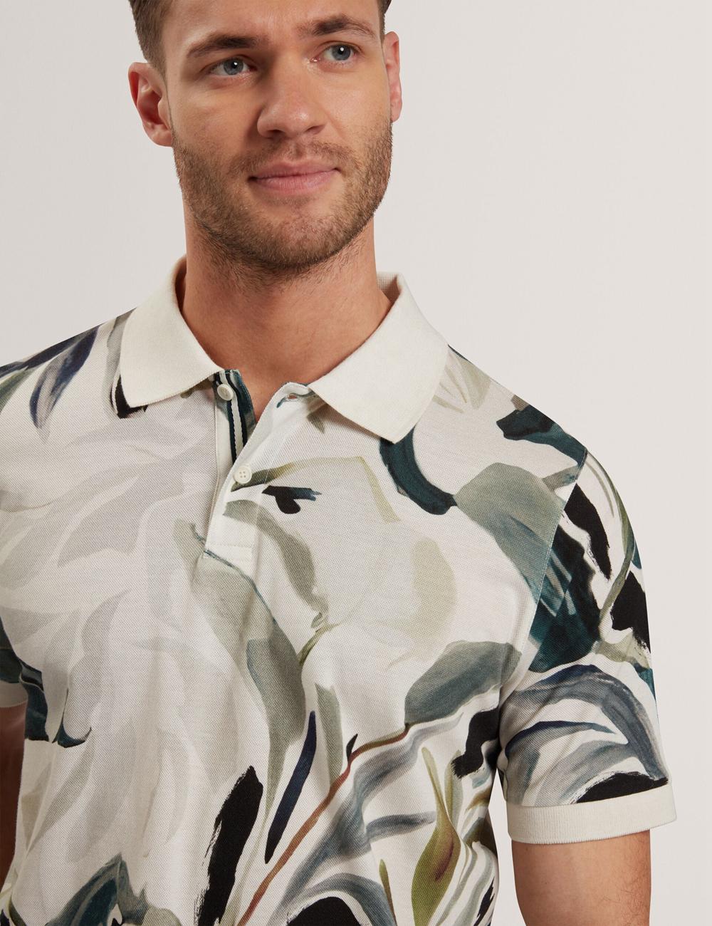 Ecru Ted Baker KIVEM - Short Sleeve Cotton Floral Print Men Polos Shirts | Ireland  6853-RLZAJ