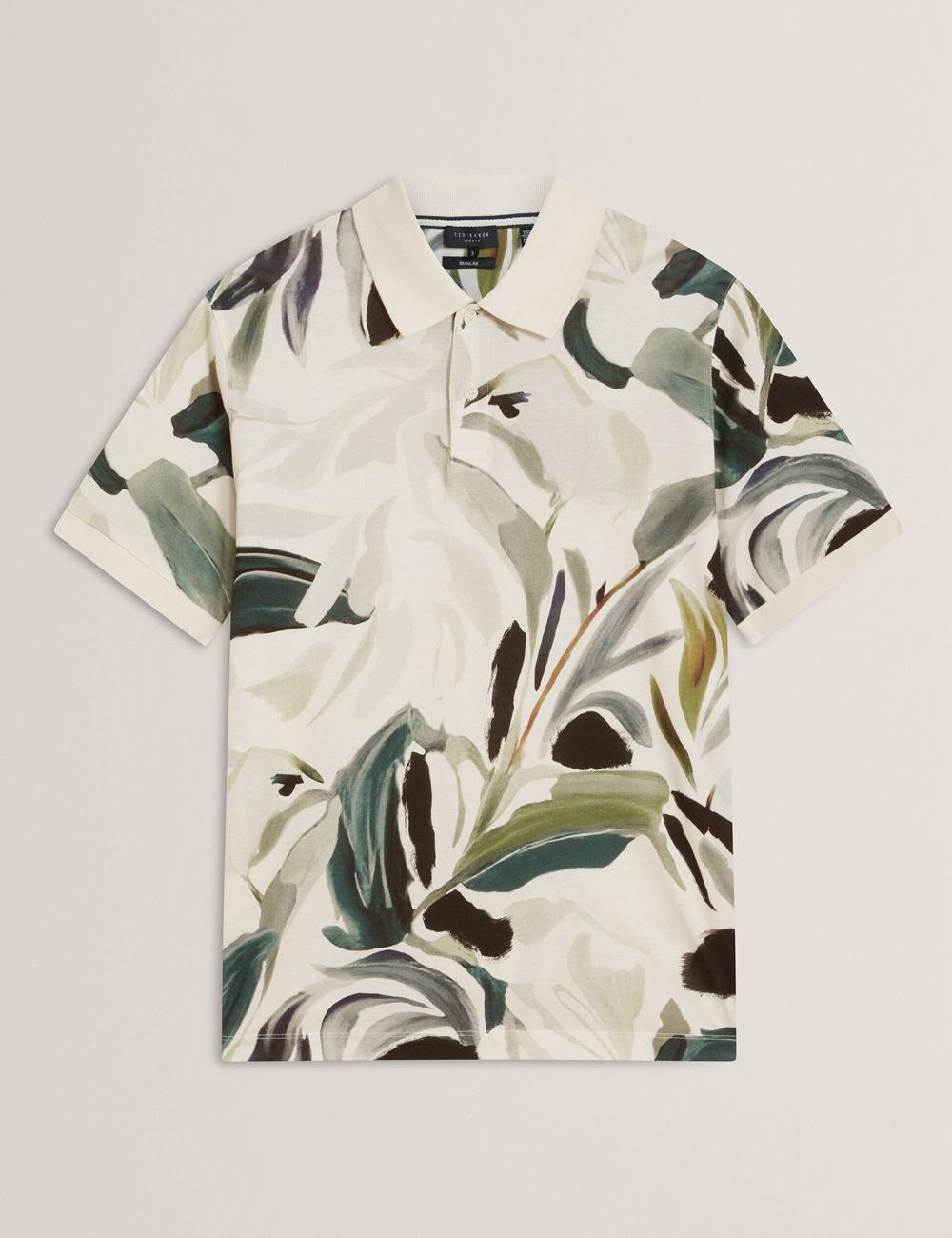 Ecru Ted Baker KIVEM - Short Sleeve Cotton Floral Print Men Polos Shirts | Ireland  6853-RLZAJ