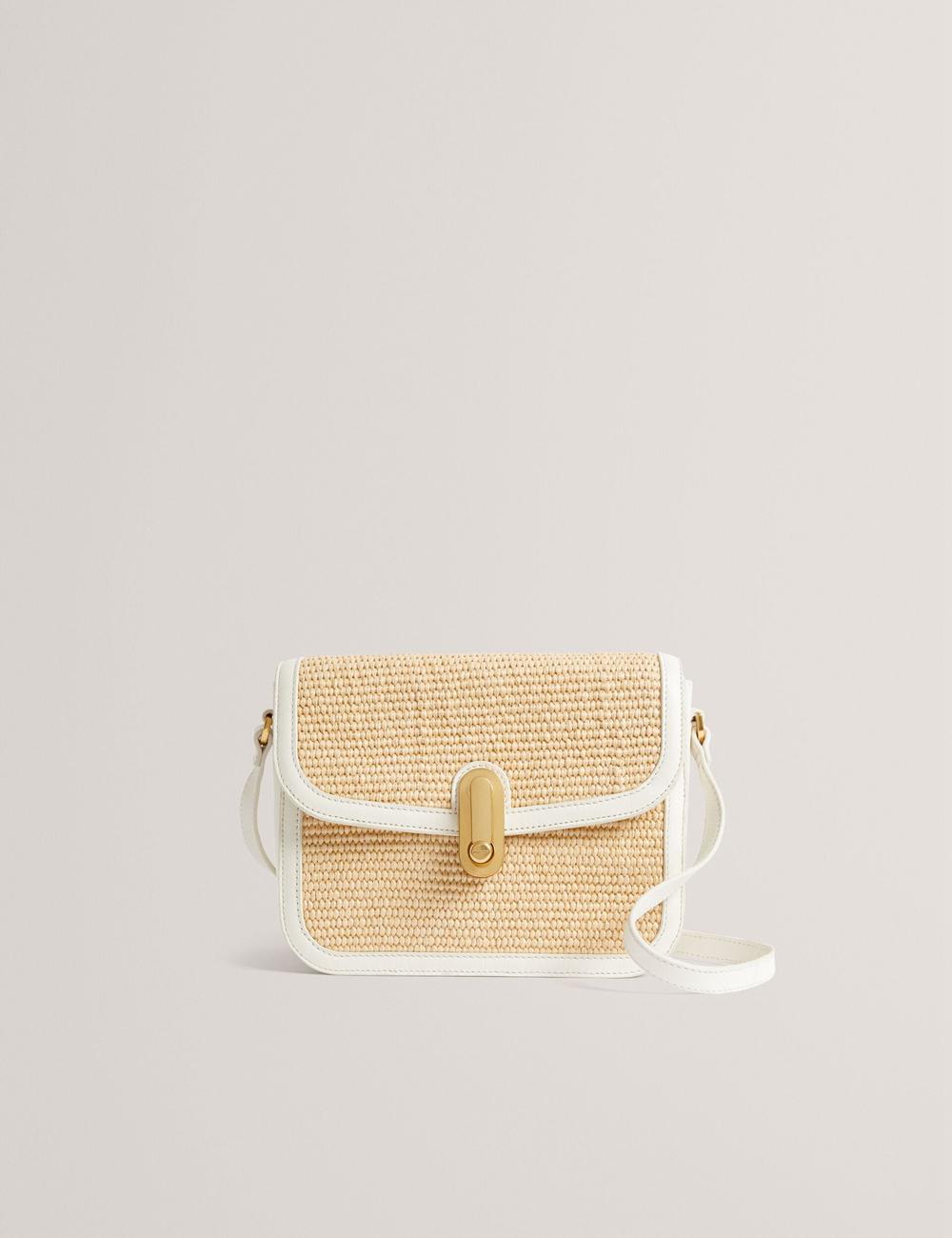 Ecru Ted Baker KKASSIA - Faux Raffia Twist Lock Crossbody Satchel Women Satchel Bags | Ireland  2485-OYQAM