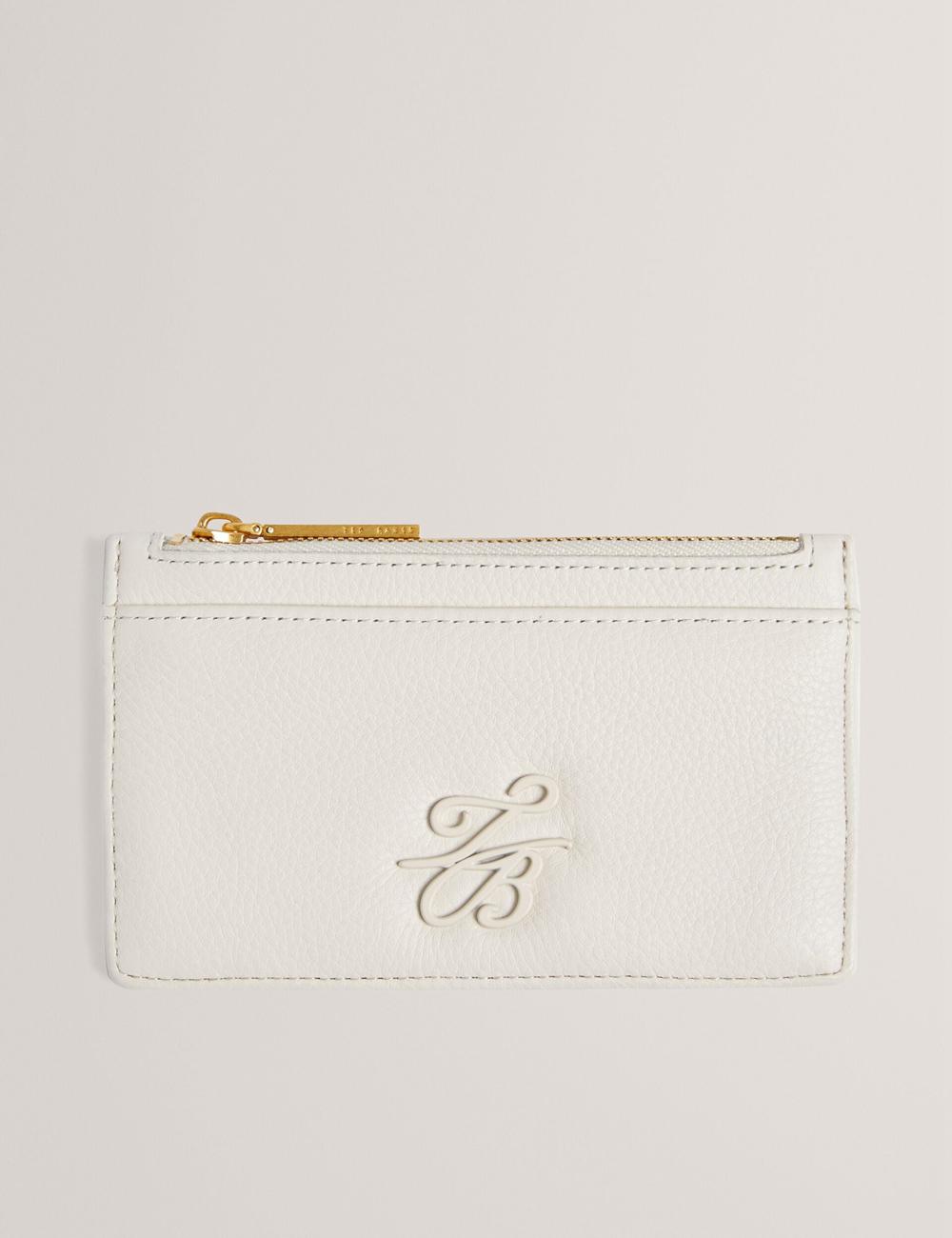 Ecru Ted Baker MARLEAH - TB Logo Leather Zip Card Holder Women Wallets | Ireland  4573-ZWTBP
