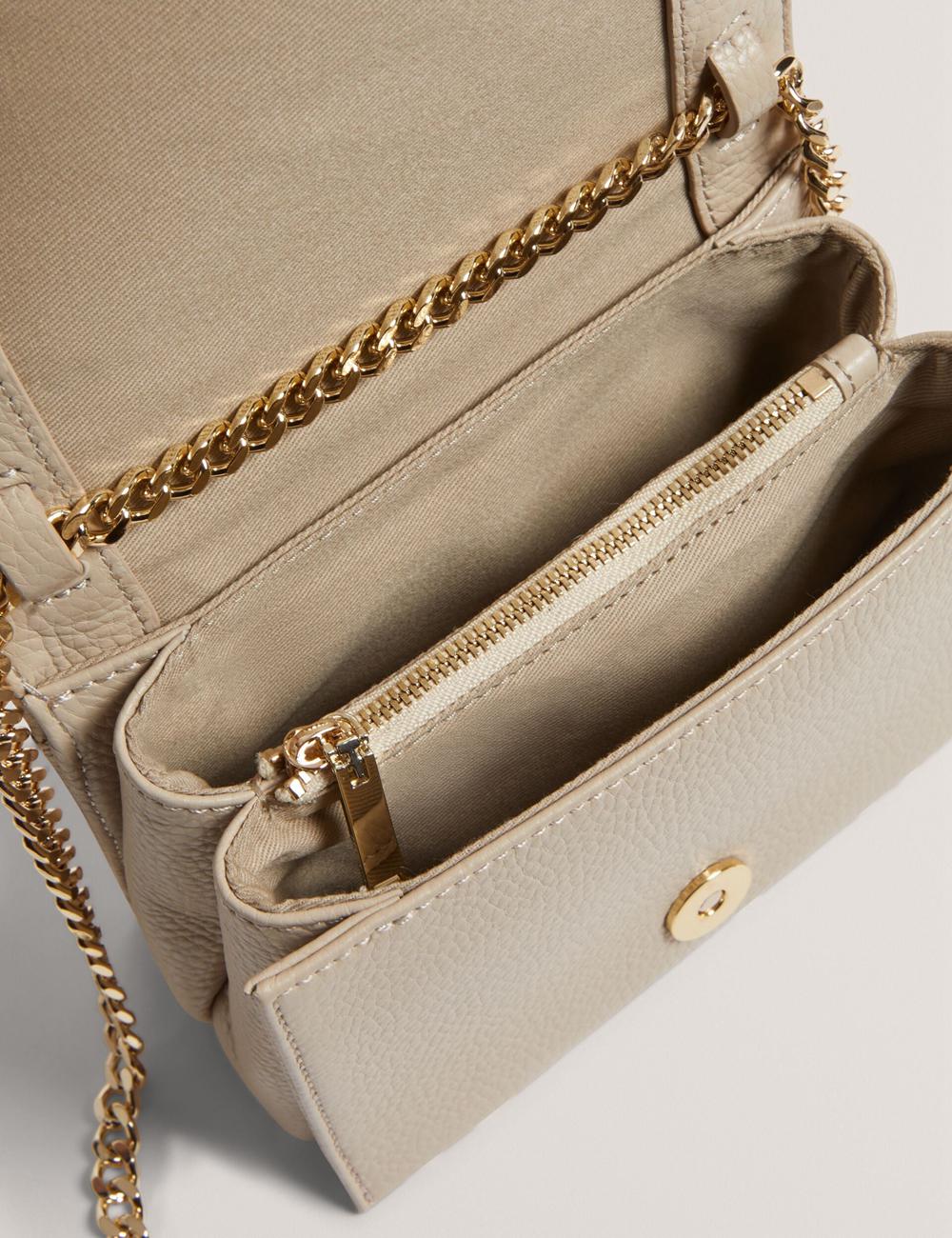 Ecru Ted Baker ROUSEN - Bar Detail Fold Over Leather Women Crossbody Bags | Ireland  3810-BLRIV