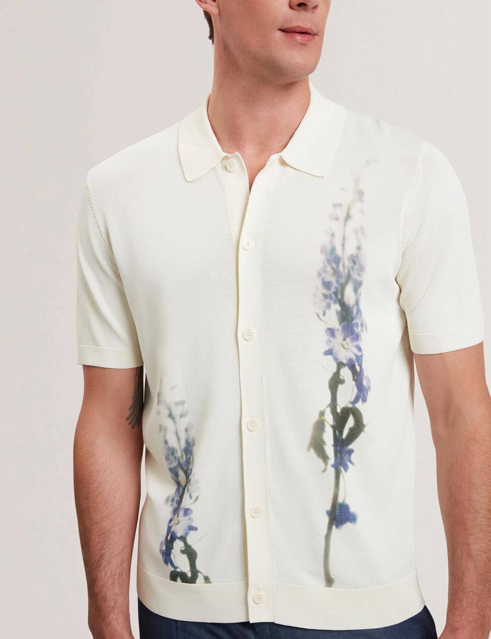 Ecru Ted Baker RUITS - Short Sleeve Floral Placement Men Polos Shirts | Ireland  1872-OUIYS