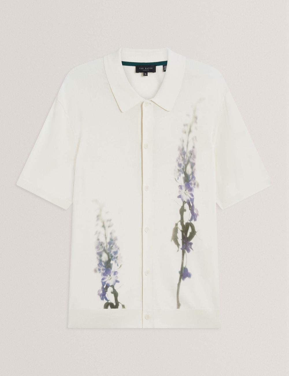 Ecru Ted Baker RUITS - Short Sleeve Floral Placement Men Polos Shirts | Ireland  1872-OUIYS