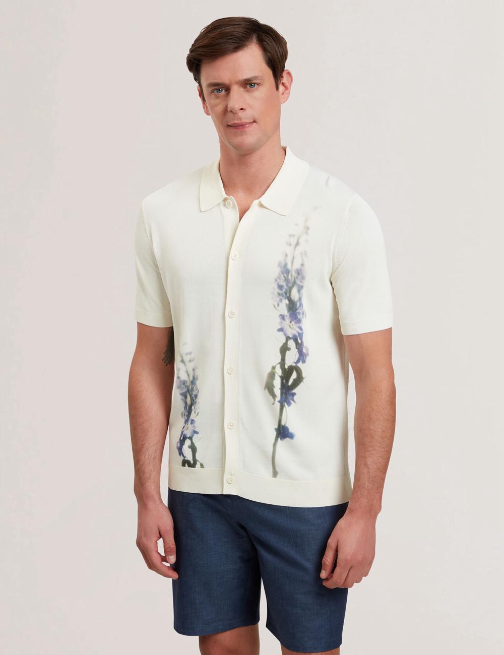 Ecru Ted Baker RUITS - Short Sleeve Floral Placement Men Polos Shirts | Ireland  1872-OUIYS