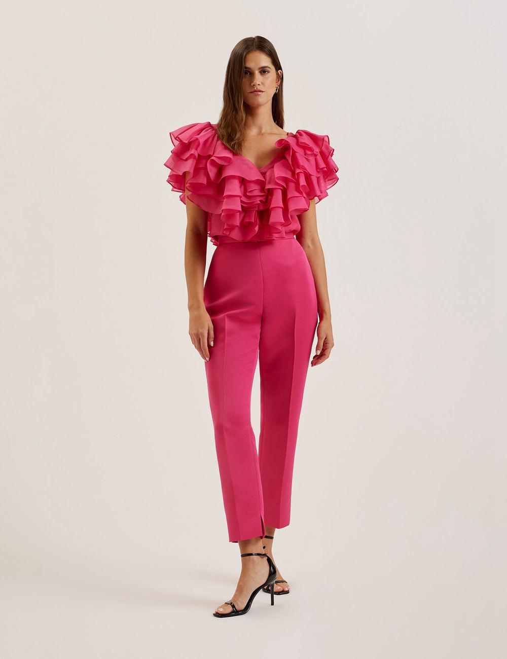 Fuchsia Ted Baker AKENIT - Satin Tailored Slim Leg Women Trousers | Ireland  3478-GILEA