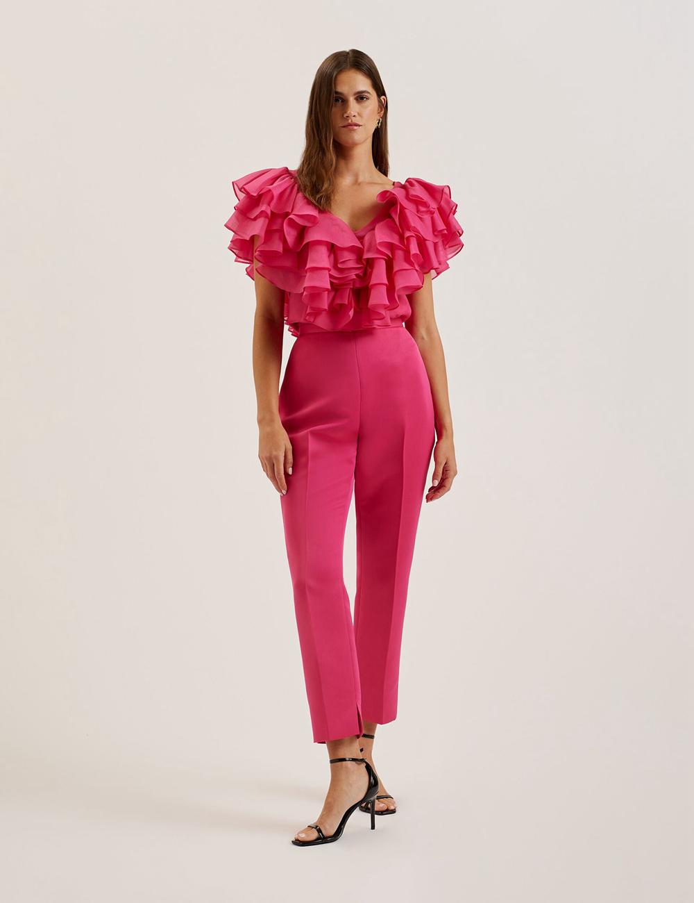 Fuchsia Ted Baker AKENIT - Satin Tailored Slim Leg Women Trousers | Ireland  3478-GILEA