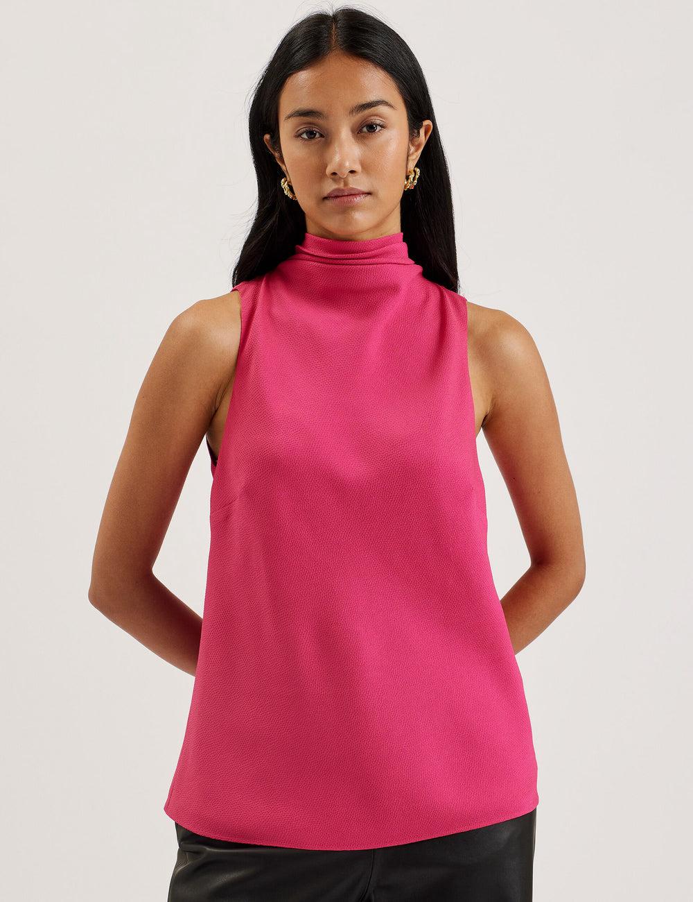 Fuchsia Ted Baker ANINI - Textured High Neck Sleeveless Top Women Blouses | Ireland  6041-CBXAM