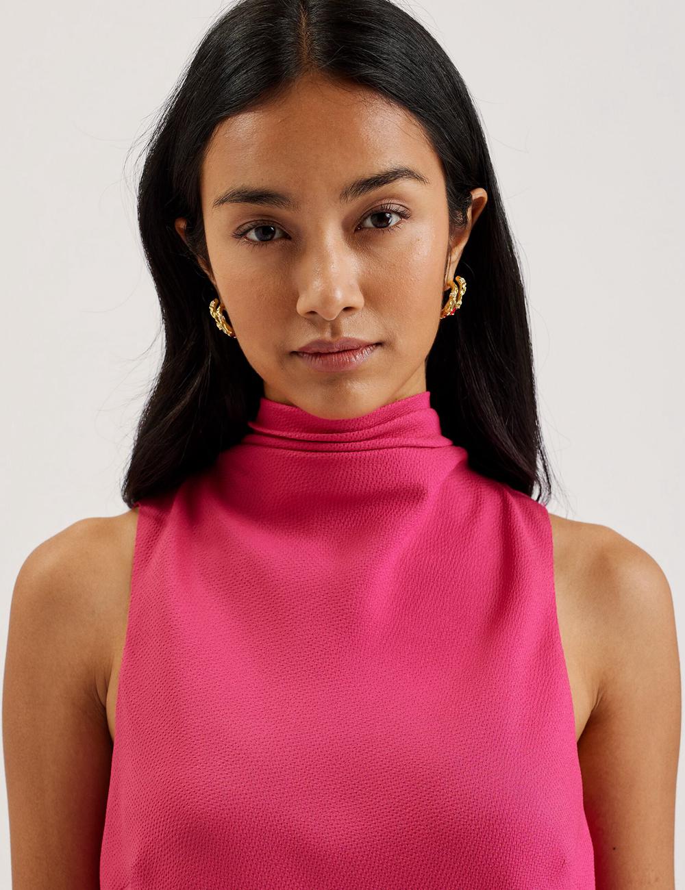 Fuchsia Ted Baker ANINI - Textured High Neck Sleeveless Top Women Blouses | Ireland  6041-CBXAM