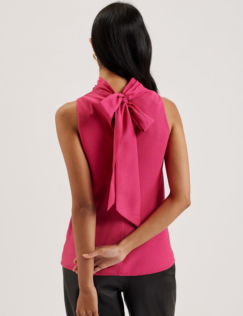 Fuchsia Ted Baker ANINI - Textured High Neck Sleeveless Top Women Blouses | Ireland  6041-CBXAM