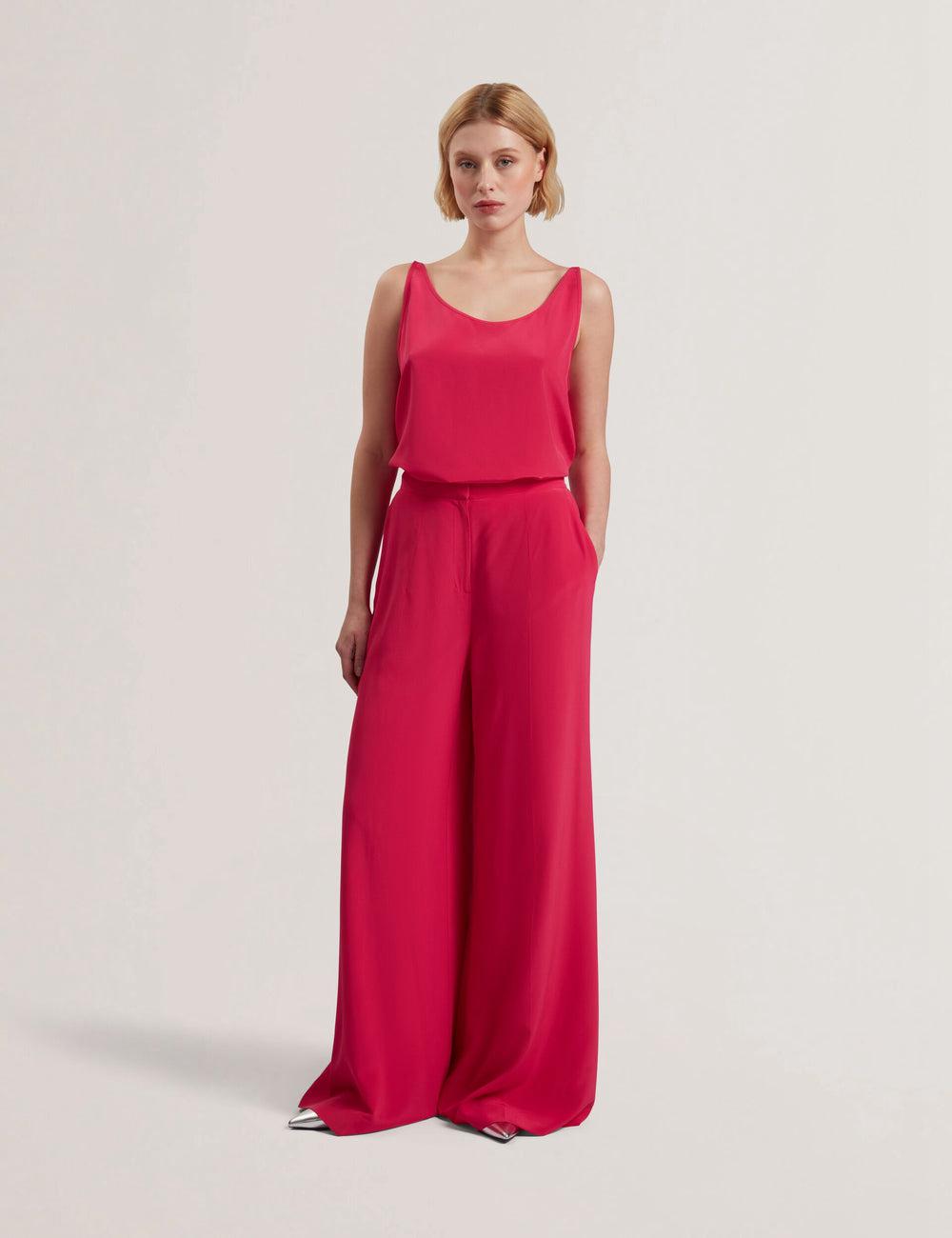 Fuchsia Ted Baker CARLOET - Silk Wide Leg Tailored Women Trousers | Ireland  1548-YPADT