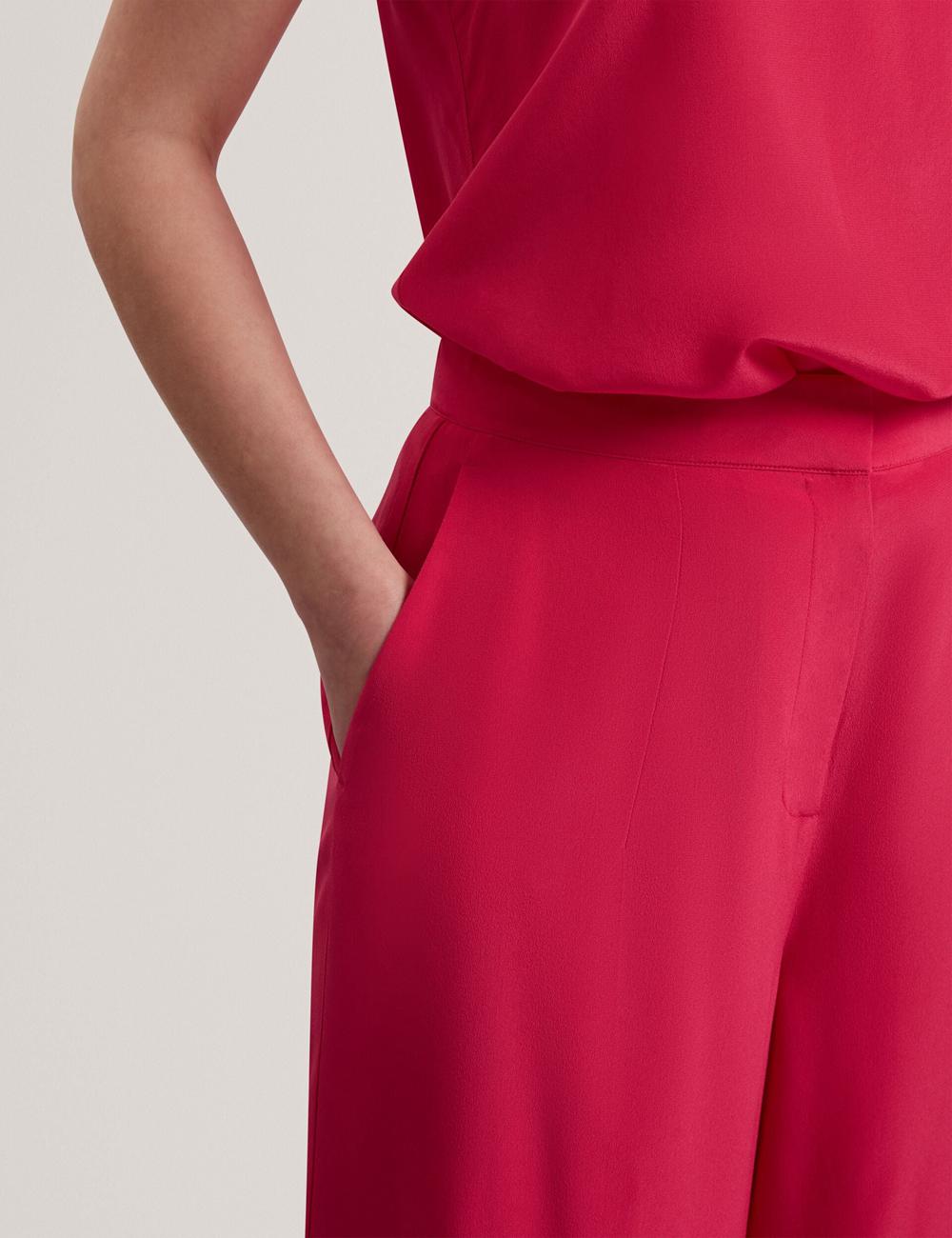 Fuchsia Ted Baker CARLOET - Silk Wide Leg Tailored Women Trousers | Ireland  1548-YPADT