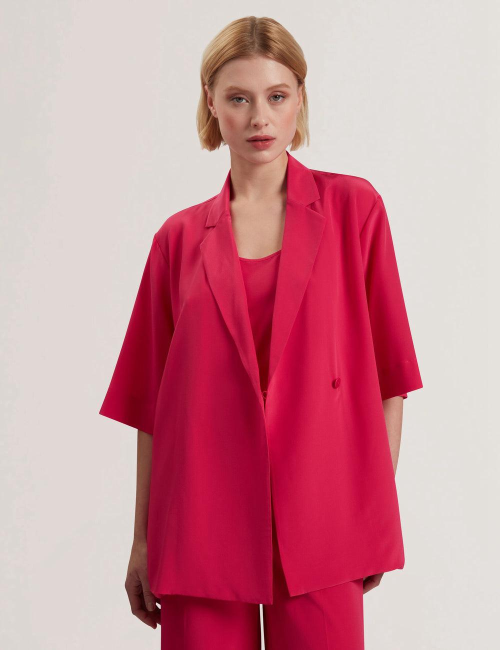 Fuchsia Ted Baker CARLOE - Silk Short Sleeve Women Blazers | Ireland  4689-XEAPO