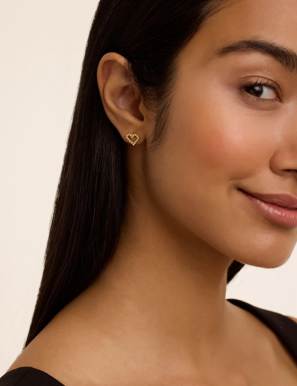 Gold Ted Baker AMORINA -Crystal Open Heart Stud Women Earrings | Ireland  6798-TNSMQ