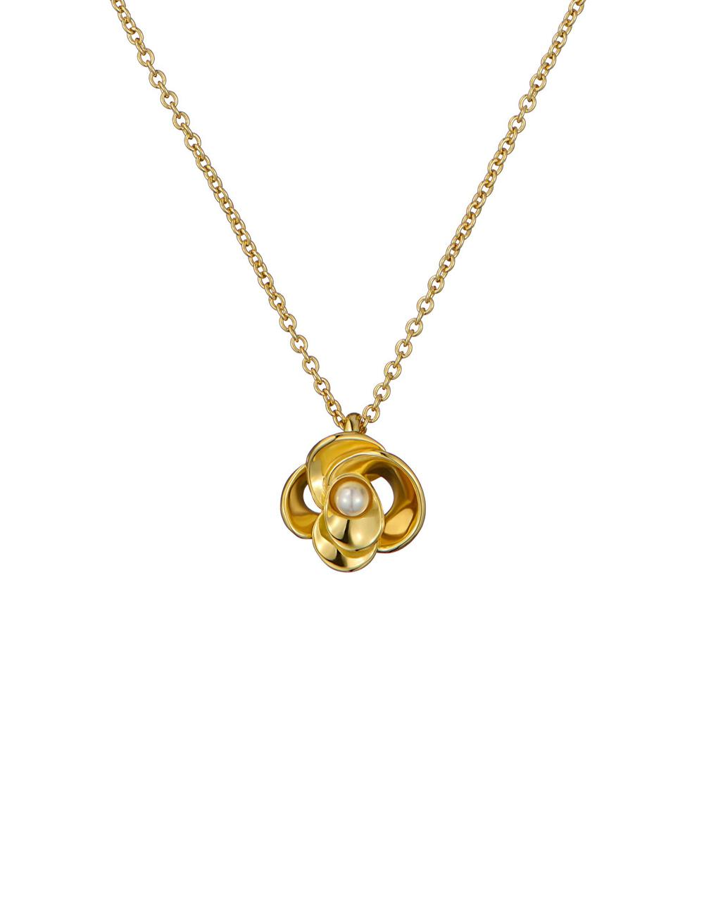 Gold Ted Baker FLORA - Pearl Detail Flower Pendant Women Necklaces | Ireland  4352-DLCTF