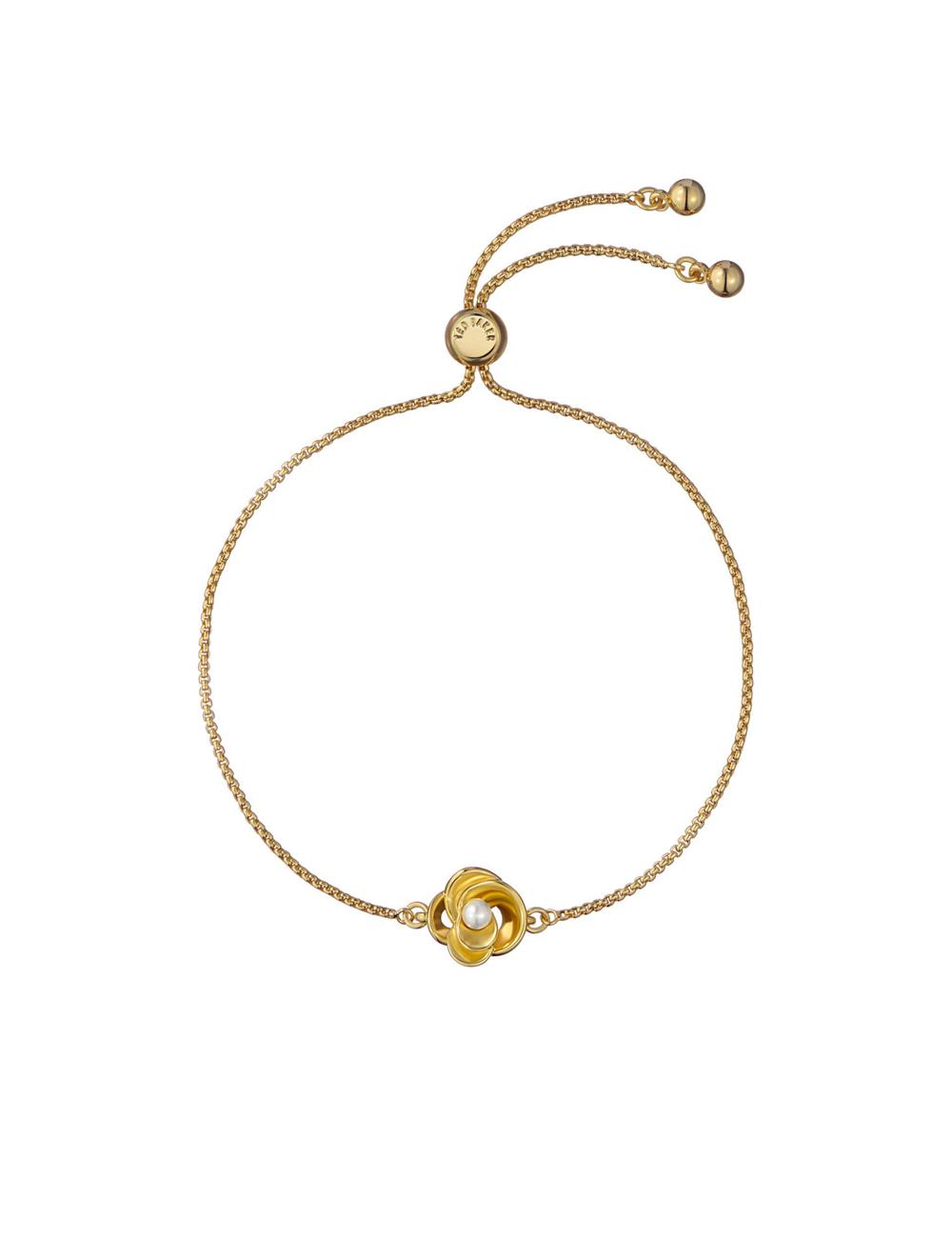 Gold Ted Baker FLORIE - Pearl Flower Adjustable Chain Women Bracelets | Ireland  5926-YVRXI