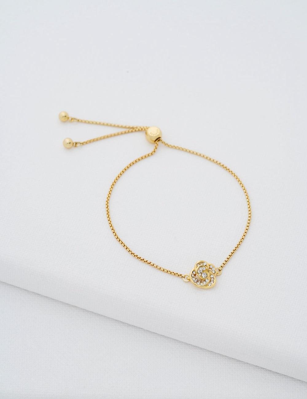 Gold Ted Baker FLORINA - Crystal Flower Adjustable Women Bracelets | Ireland  9536-SXRDG
