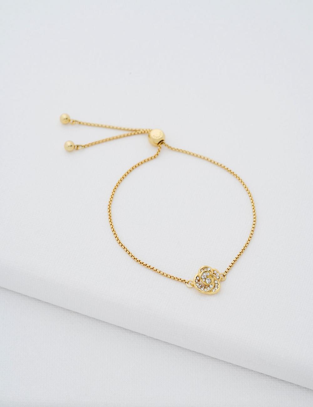 Gold Ted Baker FLORINA - Crystal Flower Adjustable Women Bracelets | Ireland  9536-SXRDG