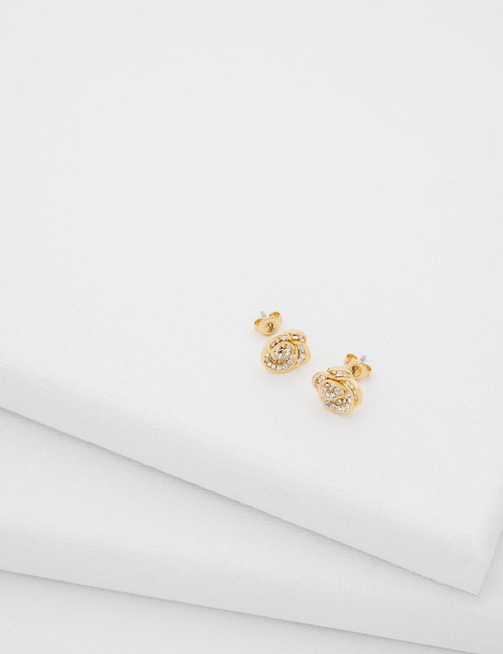 Gold Ted Baker FLORINE - Crystal Flower Stud Women Earrings | Ireland  8962-TEUML