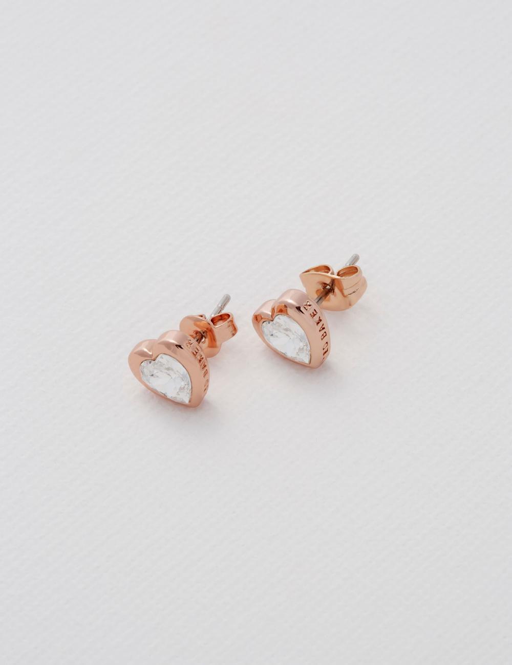 Gold Ted Baker HAN - Solitaire Crystal Heart Stud Women Earrings | Ireland  4281-NXBDL