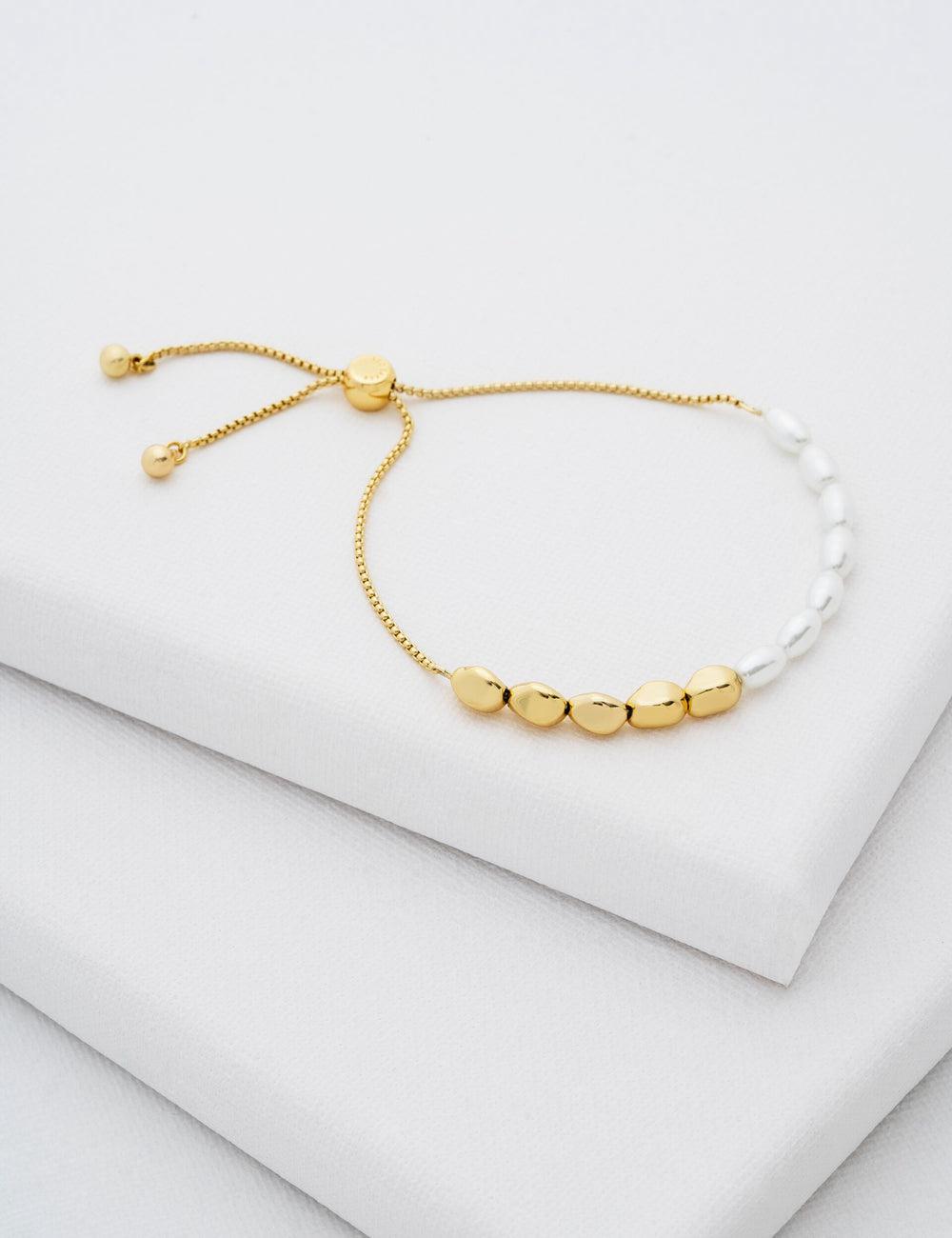 Gold Ted Baker INELA - Island Pearl Bead Adjustable Women Bracelets | Ireland  7628-POFTW